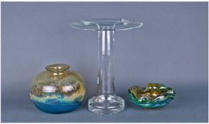 Strathern Glass Vase And Murano Glass Cigar Ash Bowl. Mottle green. Plus clear glass vase.(3)
