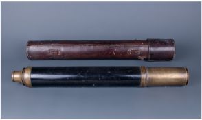 19thC Brass Telescope Engraved `B. Wood, Liverpool` Leather Case, Length 20½ Inches