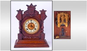 Ansonia Clock Co New York Mantle Clock, Cream Chapter Dial With Arabic Numerals, Carved Case,