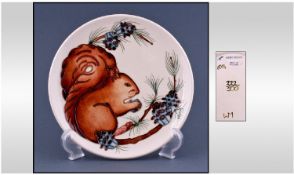Moorcroft Limited Edition Cabinet Plate. `Squirrels` design. Number 222/500. Date 1994. Diameter 8.