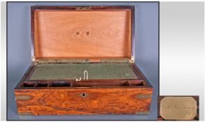 19thC Rosewood Travelling Writing Slope, With Brass Inlaid Banding And Engraved Cartouche For Mr