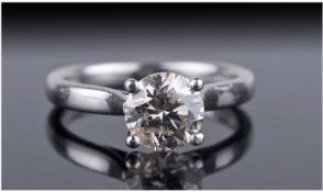 Ladies Platinum Four Claw Set Single Stone Diamond Ring. The brilliant cut diamond of good colour.