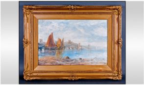 Unsigned Early 20th Century Impressionist Harbour Scene with man working on fishing boats in the