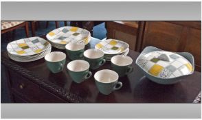 Midwinter Chequers By Terrance Conran 20 Piece Set, 6 9`` plates, 6 8`` plates, 6 teacups &