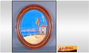 Brappino. A Colourful Oval Gouache Of An Egyptian Scene. Titled ``On The Nile`` and signed