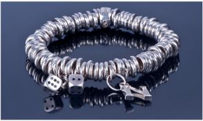 Modern Fashion Silver Links Of London Charm Bracelet. 2 charms. Fully hallmarked.