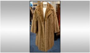 Golden Honey Blonde Mink Full Length Coat, self lined collar with revers, full length sleeves with