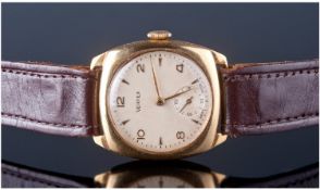 Vertex 18ct Gold Mechanical Wind Gents Watch. Fitted on a leather strap. Circa 1950`s. Excellent