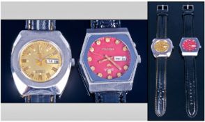 Two ``Ricoh`` Gents Automatic Wristwatches, Both With Daydate Apertures, Stainless Steel Cases &