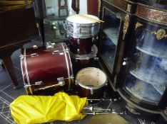 Five Piece Stagg Tim Drums Set With 2 Stagg On 2 Generic Cymbals. Not assembled and as found.