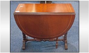 Mahogany Inlaid Small Sized Pembroke Table. On double turned side legs.