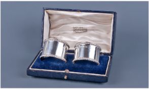 Chester Silver. A Good Pair Of Napkin Rings With Gadrooned Rims. Hallmarked for Chester 1915 by J.D