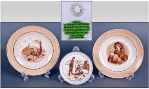 Three Grimwades Pottery Barns Father 1914/1918 War Cartoon Plates, made by the girls of