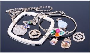 Box Containing A Small Collection Of Silver/White Metal Jewellery. Comprising solid bangle, pendant