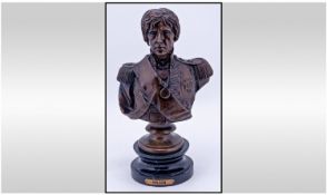A 20th Century Bronze Bust of Nelson, Raise on an Ebony Style Circular Stepped Base. Stands 14.25