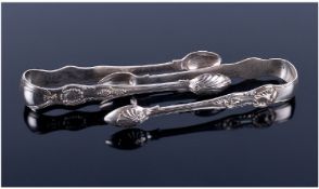 Victorian Fine Silver Sugar Tongs, 2 In Total. With shell decoration. Hallmark London 1845. Each 6