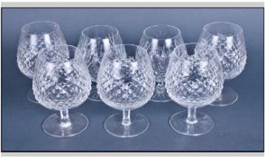 Waterford Fine Cut Crystal Set Of Five Pineapple Design Brandy Goblets. Each 5.25 inches high. All