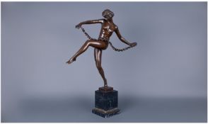 A French Bronze Figure Of A Naked Isdora Duncan In a Dancing Position With Garlands. Signed Pierre