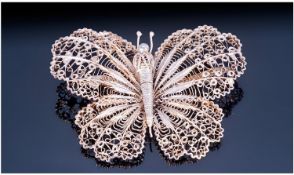 Silver Wirework Brooch In The Form Of A Butterfly. 52 x 70mm