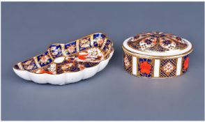 Royal Crown Derby Imari Shaped Pin Dish. Date 1921. Diameter 4.5 inches. Plus old Imari patterned