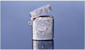 Small Silver Vesta Case. Engine turned floral scroll case. Fully hallmarked for Birmingham c1902.