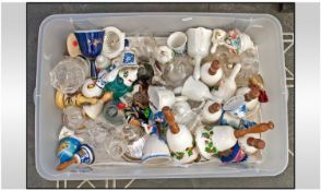 A Mixed Collection of Table Hand Bells in Glass Pottery Porcelain. Various souvenir items. Approx