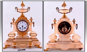 French Vincenti & Co. Alabaster and Gilt Metal Mantel Clock. Date 1855. With 8 day striking