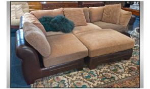 Large Five Piece Modern Sofa Suite, The Frames Upholstered In Soft Brown Leather, With Large Beige