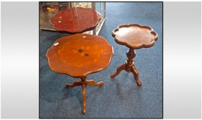Three Small Occasional Tables, Two Inlaid Walnut on Two Octangular Fluted Edge Both on Turned