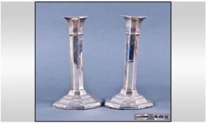 Edwardian Pair Of Silver Candlesticks. Hallmark Birmingham 1907. Each 6.25 inches high. A/F
