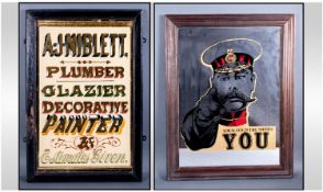 Two Mirrored Glass Framed Advertising Mirrors comprising A J Niblett, Plumber, Glazier , Decorator,