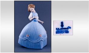 Lladro Figure Young Girl In Blue Ribbed Ball Gown. Height 10.5 inches. Excellent condition.