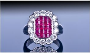 18ct White Gold Set Ruby and Diamond Cluster Ring, of Good Quality. Ruby`s of Good Colour and 2.