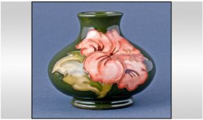 Moorcroft Small Vase, Coral Hibiscus Design. 2.75`` in height.