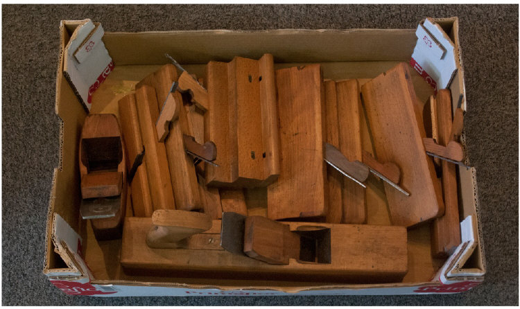 Collection of Ten Planes, 8 of them rebating planes and two other large wood planes.