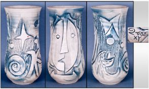 Studio Pottery Millennium Vase. Abstract/cubist design. Influence Potters initials XY.