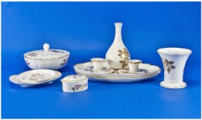 Wedgwood `Tonquin` Dressing Table Set, comprising two candle holders, flared vase, squat vase,