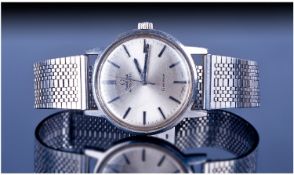 Gents Stainless Steel Omega Wristwatch, Silvered Dial With Baton Numerals, Center Seconds,