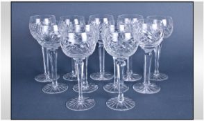 Waterford Fine Cut Crystal Set Of 11 Hock Glasses. Lismore pattern. Each 7.5 inches high. All