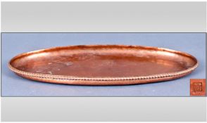 Arts And Crafts Oval Copper Tray. Made by Hugh Wallis. Stamped to front H.W in a square. Probably