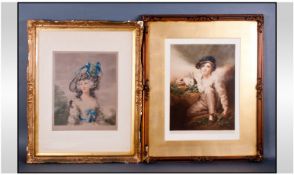 Two Coloured Prints, framed and glazed and mounted. `Young Boy with Rabbit` and a `Gainsborough