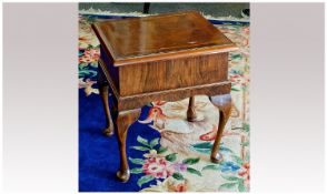 Walnut Sewing Box on cabrole legs, 1920/30`s. With silk fitted interior and inlaid top.