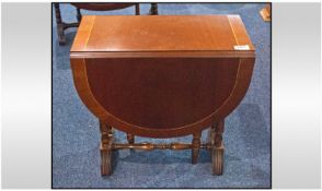 Mahogany Inlaid Small Sized Pembroke Table. On double turned side legs. Similar to lot 1012.