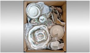 Large Quantity Of Indian Tree Dinner Ware In 5 Boxes. Comprising 2 tier cake stand, lidded tureens,