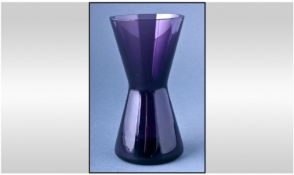 Whitefriars Small Amethyst Coloured Hourglass Shaped Vase, designed by Geoffrey Baxter, pattern