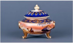 Noritake Hand Painted Pot Purri. Decorated with scenes of the desert within gold and blue borders.