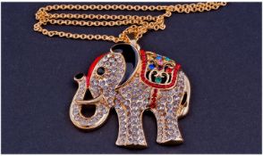 Enamel And Crystal Elephant Pendant, the main body covered with white Austrian crystals, the ear