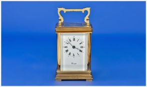 English Modern Good Quality Brass Carriage Clock. Worcester marked to dial. 8 day movement. Visible