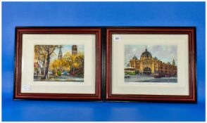 Two Limited Edition Coloured Prints By Brian Nash. Framed & mounted behind glass. Signed in pencil