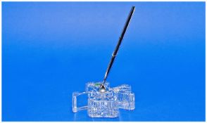 Waterford Fine Cut Crystal And Chrome Pen Holder In The Shape Of A Shamrock. 4.5 inch diameter.